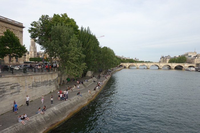 Sekwana, Pont Neuf i zachodni kraniec Île de la Cité, widok z Pont des Arts w Paryżu.